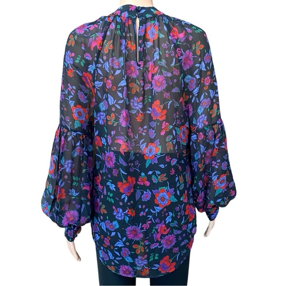 Veronica Beard Cicely Silk Floral Blouse Sheer Balloon Sleeve Size 8 - Picture 2 of 13
